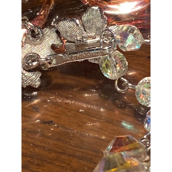 VENDOME Signed Aurora Borealis Crystal Necklace and Clip Earrings Set | 1950s Tw - Picture 2 of 7